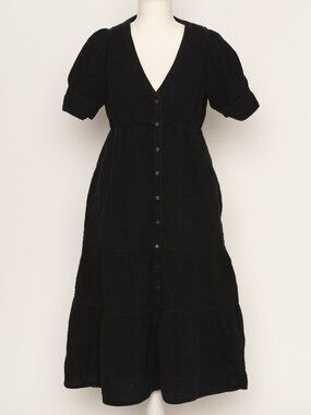 Madewell Lightspun Tiered Button Front 100% Cotton Midi Dress Black Size 2
